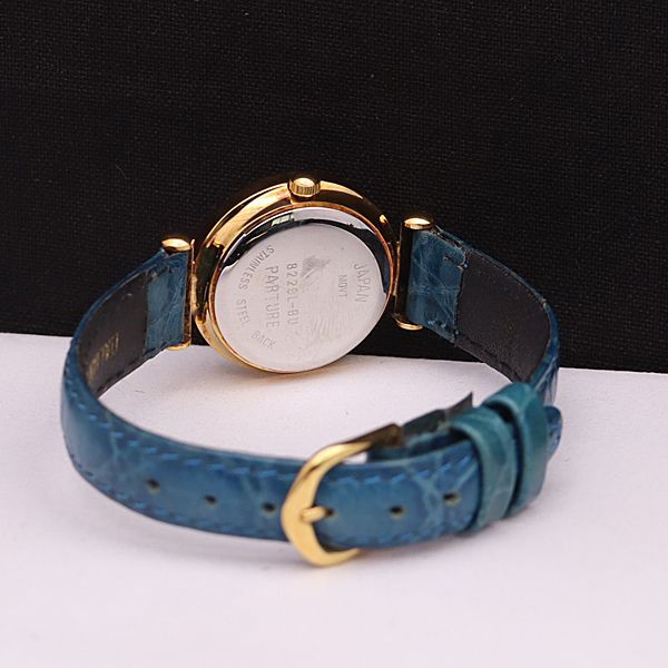 良品 パーペチュレ QZ 8229L-BU ラウンド カットガラス 青×ブルーシェル文字盤 レディース腕時計 YSD