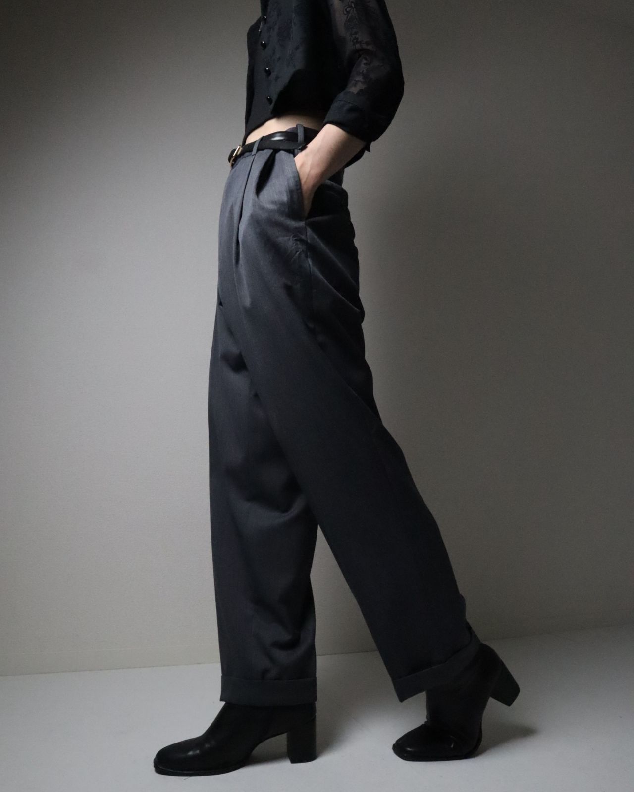 2tuck wide wool slacks silky gray 90s 00s 2タック ワイド ウール