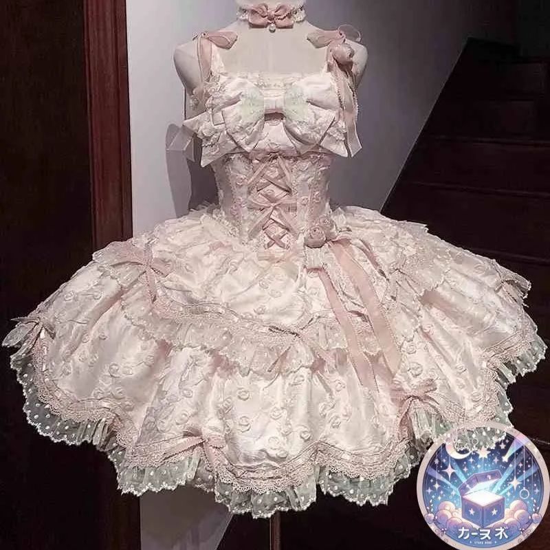 星 2025 Lolita オリジナルデザイン JSKワンピース - ロリータ風プリンセスドレス 蝶結び付き 甘ロリ洋装 お茶会|イベント|撮影会向け 単品
