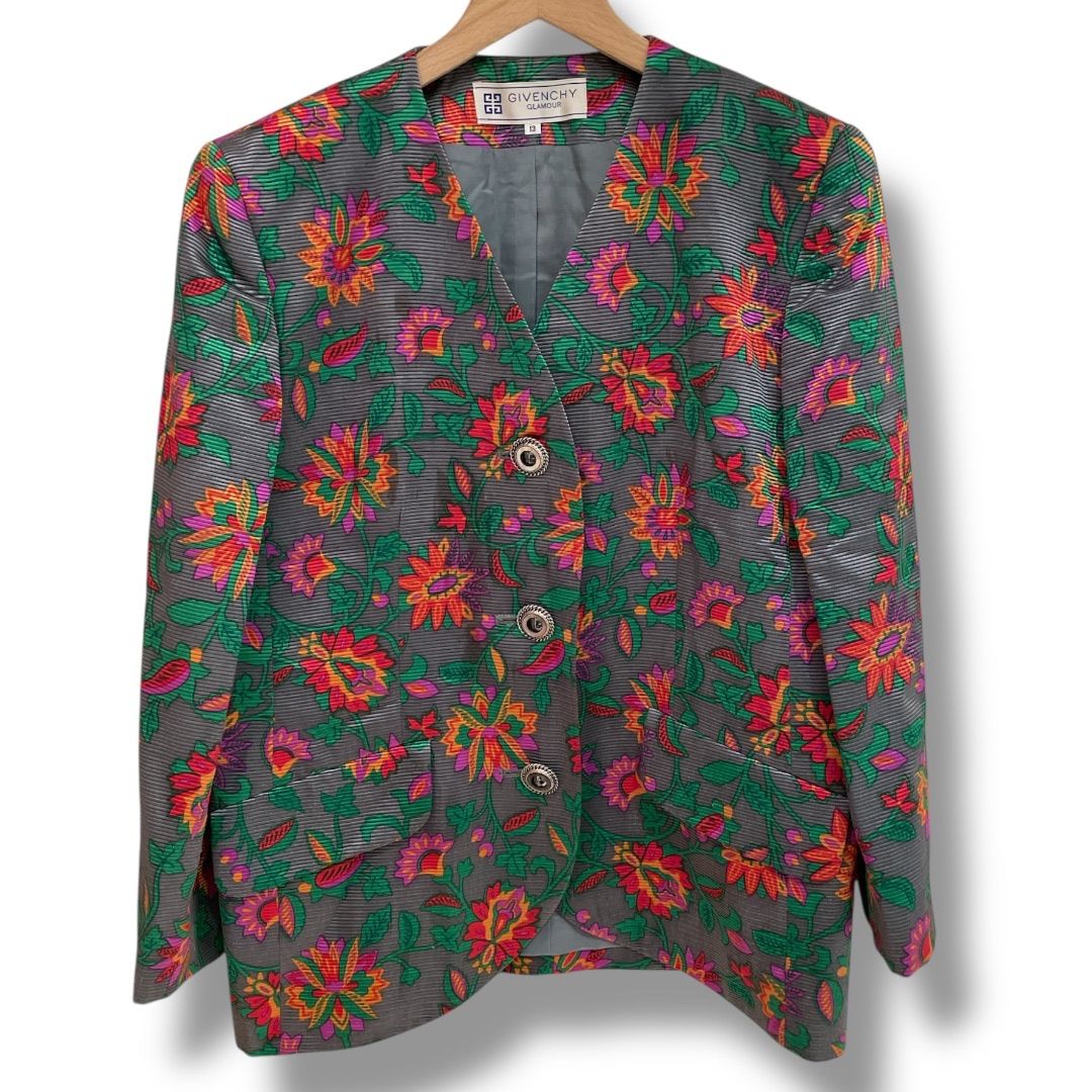 GIVENCHY ジバンシー 花柄セットアップ 413850-69 セットアップ ヴィンテージ レトロ 花柄 ゆったりサイズ グレー サイズ13 レディース 秋 ゴーゴー古着セントラルパーク名古屋店NO.1251