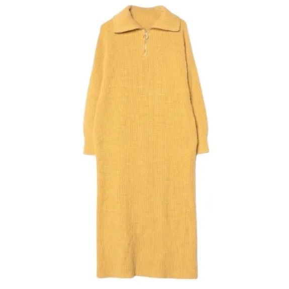 ADAM ET ROPÉ セーラーカラー片畦ワンピース イエロー裾スリット