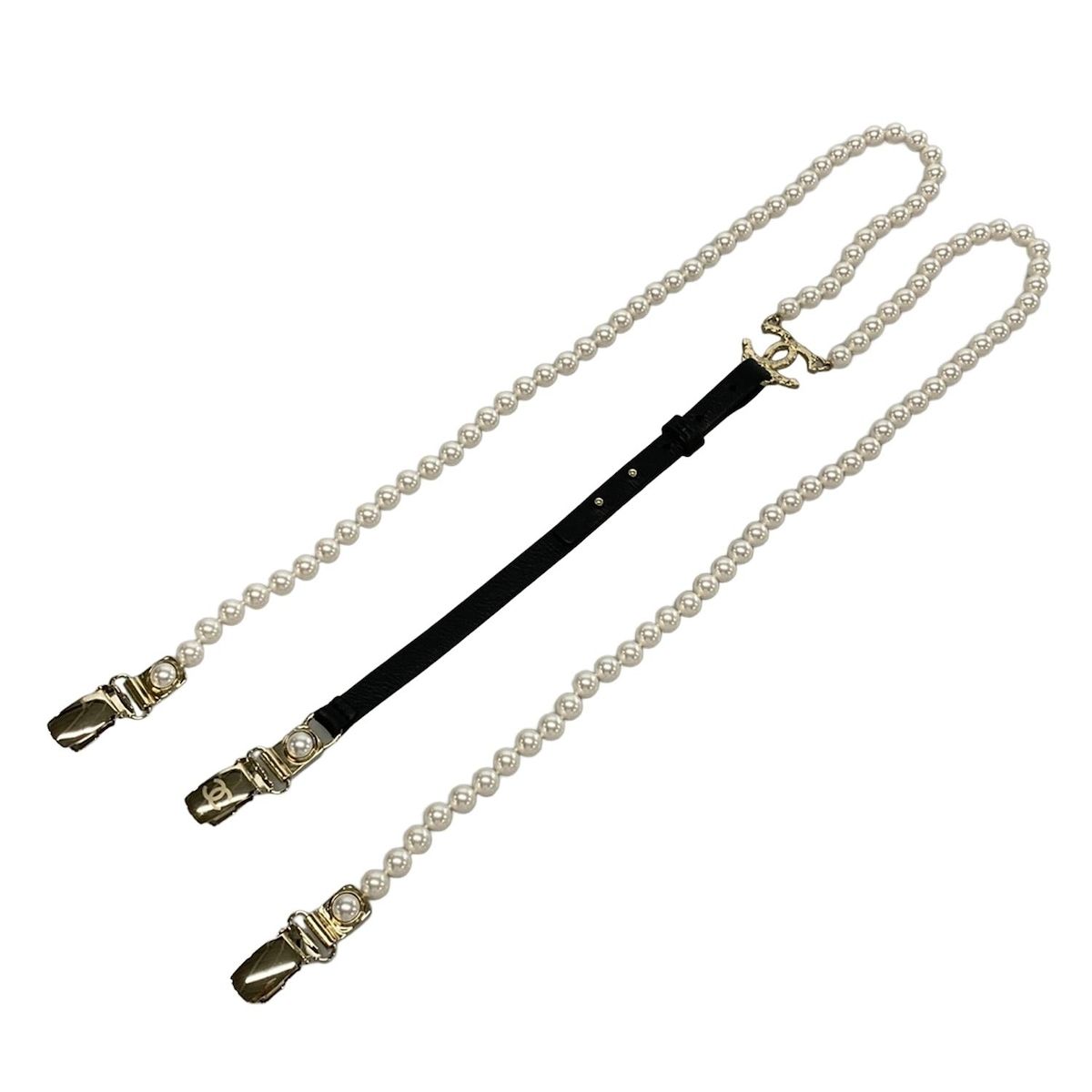 CHANEL シャネル 小物 - アイボリー×黒×ゴールド サスペンダー|ココマーク|サイズ S