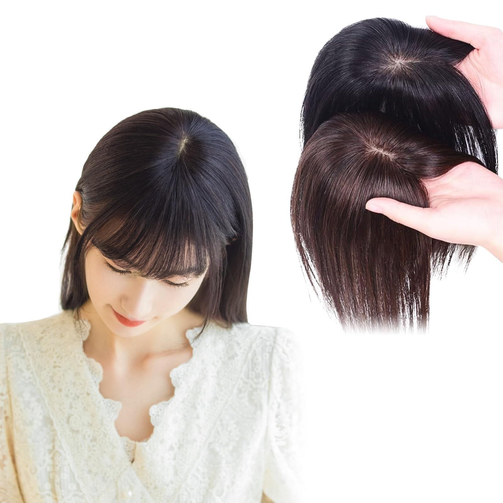 ヘアピース 医療用 プリシラ 人工頭皮 ウィッグ ウィッグ 白髪隠し レディース 薄毛隠し 円形脱毛 頭頂部 増量 総手植え ふんわり 人毛 軽量 部分ウィッグ 通気性優れ HIYE 装着簡単