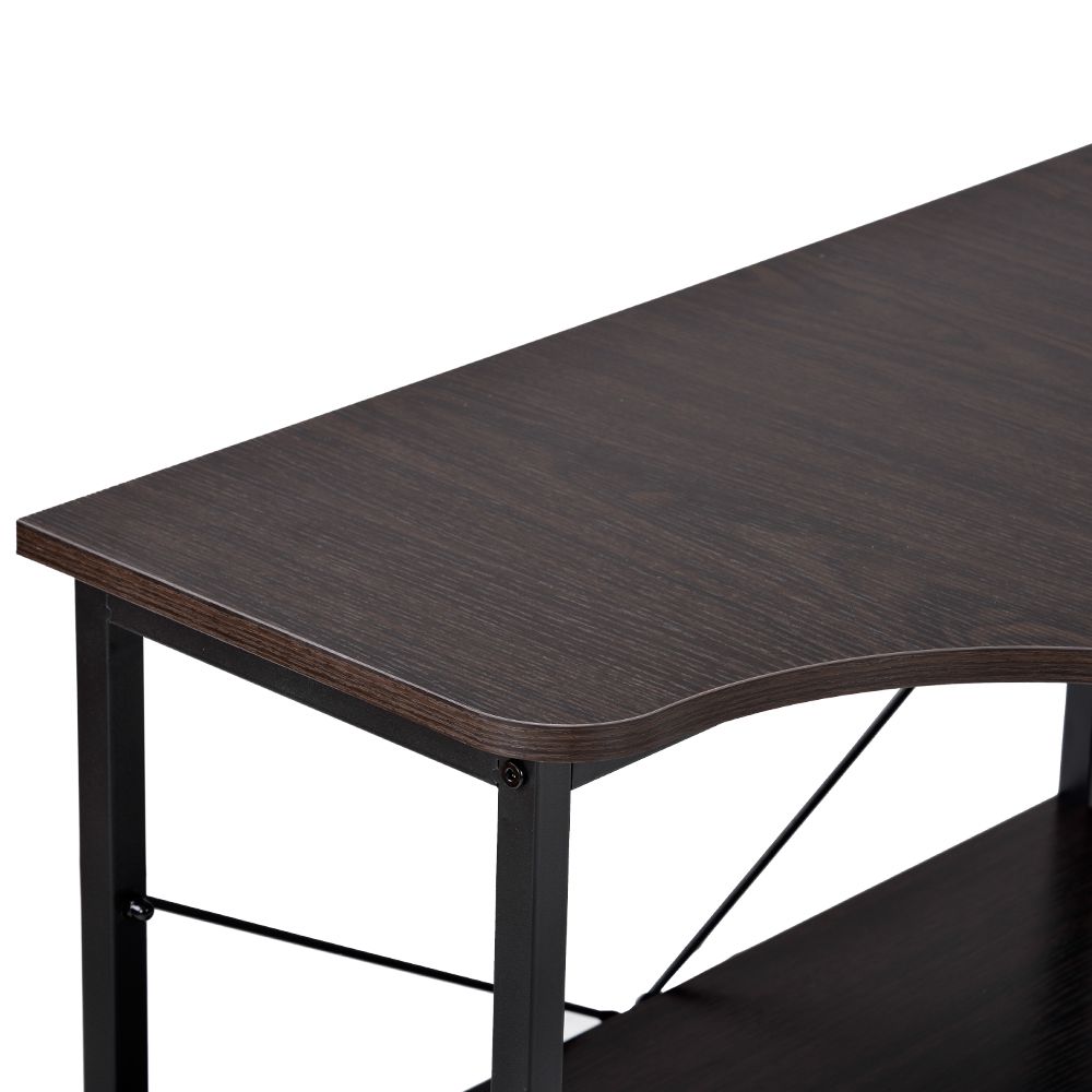 パソコンデスク L字120cm2段ラック付 デスク木製ミシン台 書斎机 ブラウン パソコンデスク L字 120cm 2段シェルフ付 2段ラック付 木製 収納