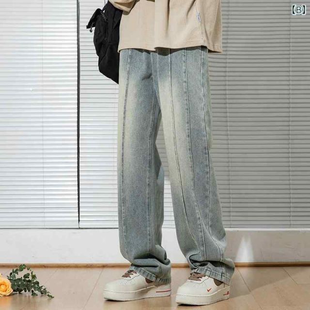 [3XL]メンズ ファッション 服  オシャレ シンプル 大人 かっこいい 大きいサイズ ストリート 紳士服 ウォッシュ 加工 ジーンズ 夏 レトロ アメリカン ストリート ストレート カジュアル パンツ