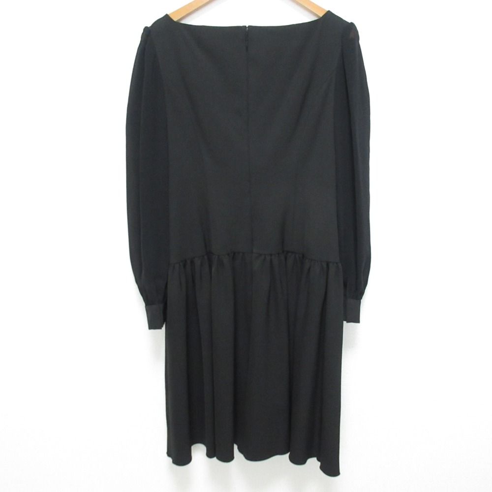 Rene basic ルネベーシック リミテッドエディション 長袖 ひざ丈 ギャザー ワンピース フォーマルドレス サイズ38 ブラック レディース 古着
