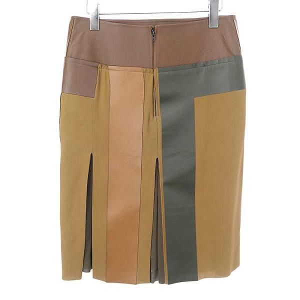 CELINE セリーヌ　12AW シルクレザーパネルスカート　34 ブラウン CELINE セリーヌ 12AW シルクレザーパネルスカート 34 ブラウン