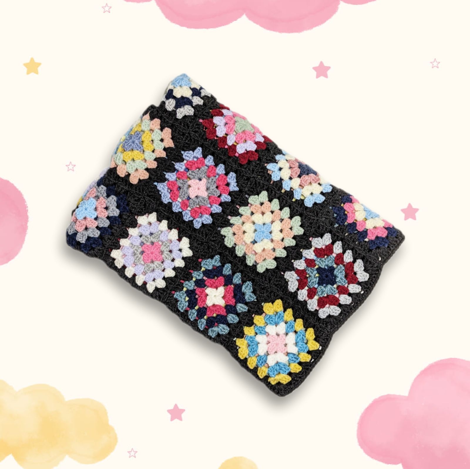 ハンドメイド　マルチカバー　グラニースクエア ブランケット 一点物】ハンドメイド グラニースクエア マルチカバー