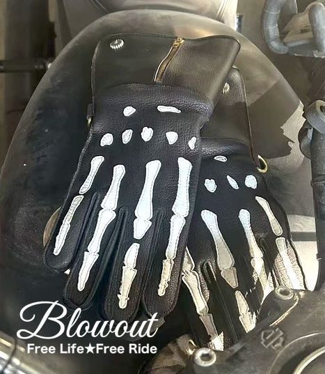冬用 Blowout 赤 ボーン レザーグローブ フリース ガントレット 本革 皮 鹿皮 ディアスキン 手袋 ハーレー バイカー チョッパー ファイヤー ウインター 秋冬 FFCRYSTALESIA_COM
