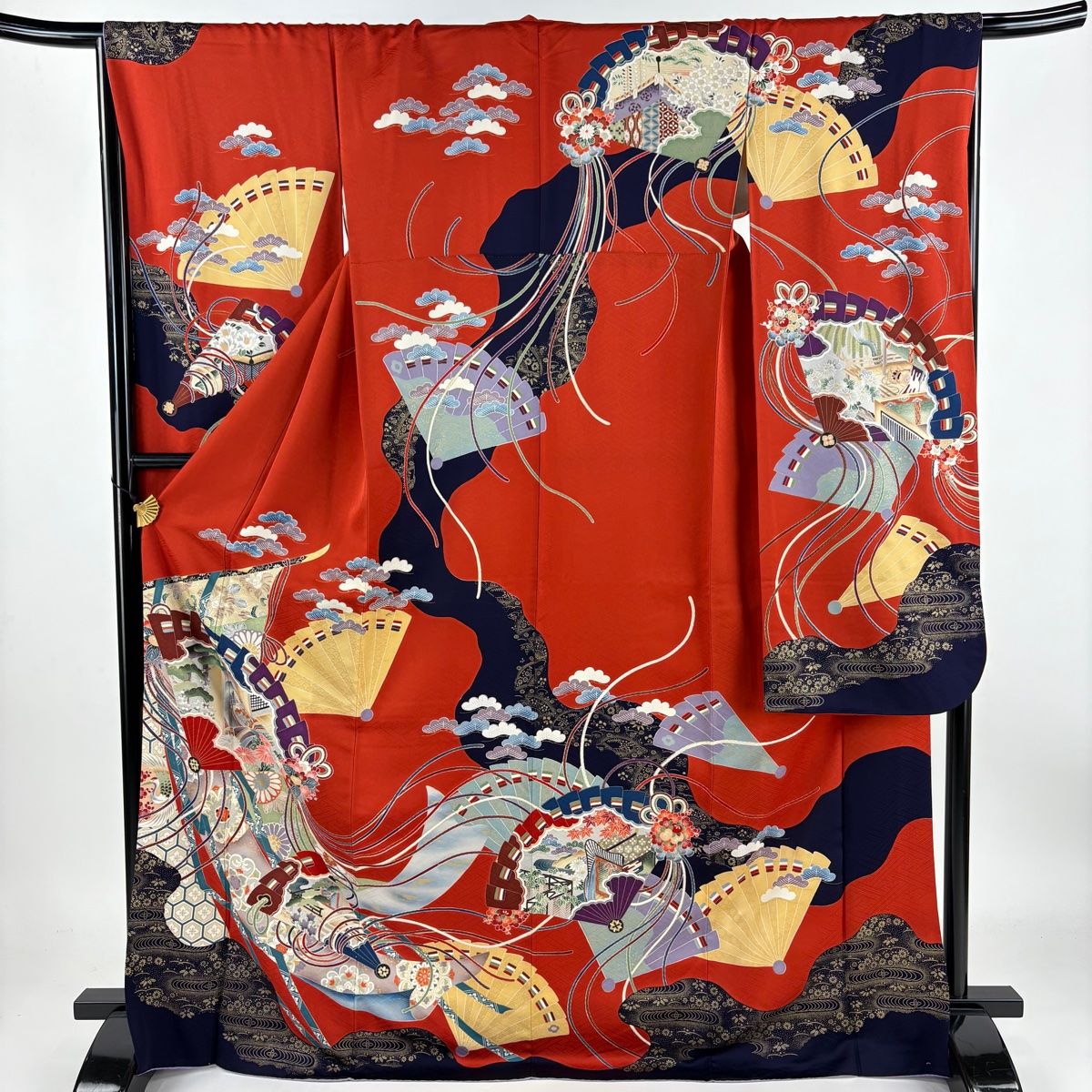 黄 華文様 振袖 身丈165 振袖 身丈168cm 裄丈67.5cm L 袷 袋帯フルセット やまと 蝶 花