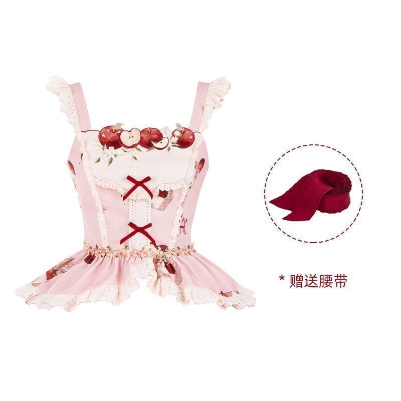 2025新品 重工刺繍プリント リンゴ園テーマ ロリータスカート