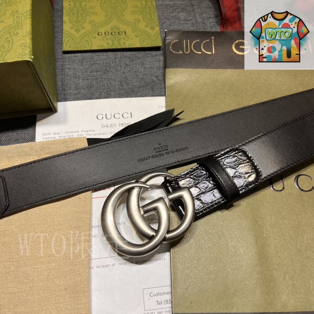 今日特価】GUCCI New Model ブラックレザーベルト with GG