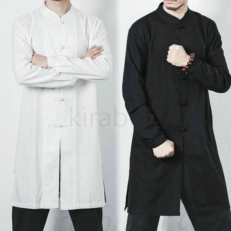 父の日ロングシャツ長袖シャツメンズ中華風リネンシャツロング丈立ち襟綿麻カンフー#cupload75722カジュアルシャツチャイナ服