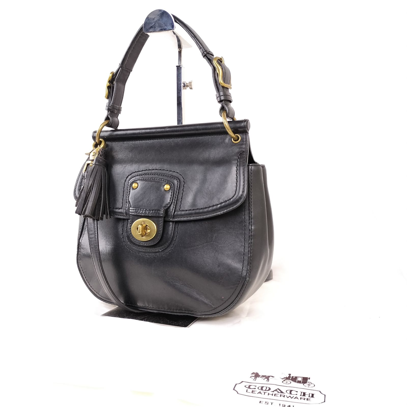 コーチ レザー ロゴ ターンロック シルバー金具 自立型 ハンドバッグ ブラック COACH - オールドコーチ ショルダーバッグ ターンロック レザー