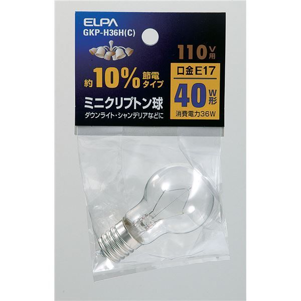 （まとめ） ELPA ミニクリプトン球 電球 40W形 E17 クリア GKP-H36H（C） 