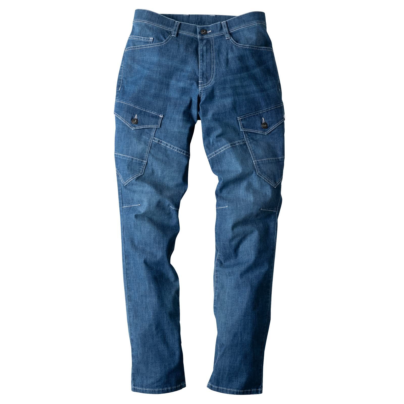 Size L_Color ブルー 武蔵野ユニフォーム ジーベック カーゴパンツ 接触冷感 伸縮素材 ストレッチ サマーデニム スリムシルエット 超伸び 春夏 作業服 作業着 XEBEC ストラップ付<075-2816-ス> 15.インディゴブルー L