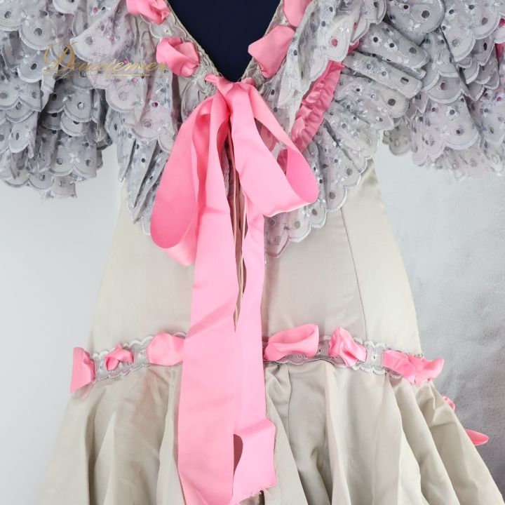 フラメンコ 衣装 ワンピース ドレス ピンク ボランテ フリル レース リボン スペイン製 ボリューム かわいい 刺繍 ダンス 発表会 パーティ グレイ系 おしゃれ エレガント 衣装 かわいいイベント 舞台衣装 LLC-HASEGAWATOSO_COM