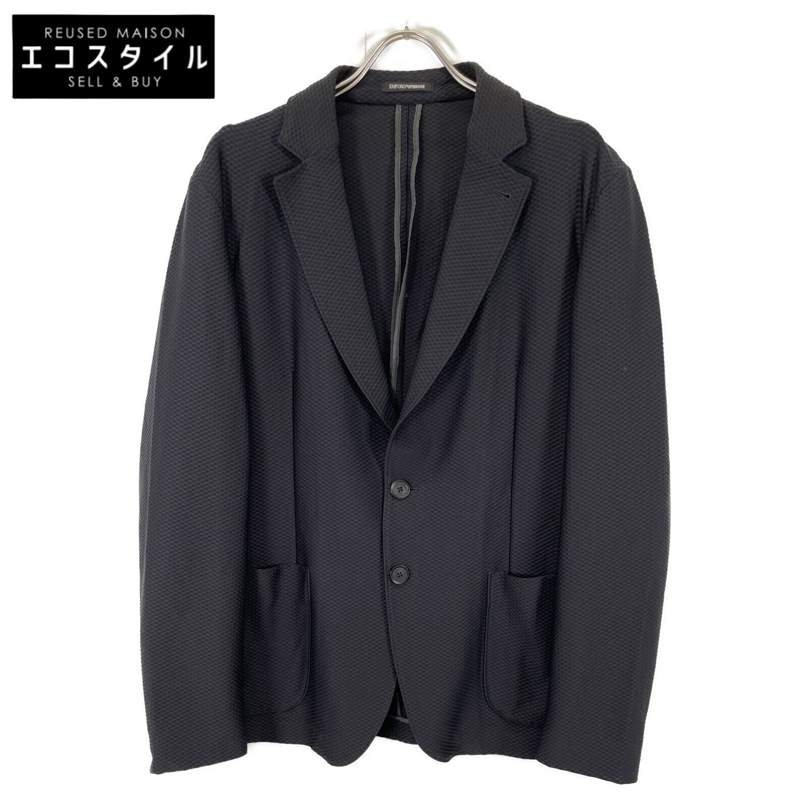EMPORIO ARMANI エンポリオアルマーニ ﾌﾞﾗｯｸ ﾃｰﾗｰﾄﾞｼﾞｬｹｯﾄ 51G87S51S39 52