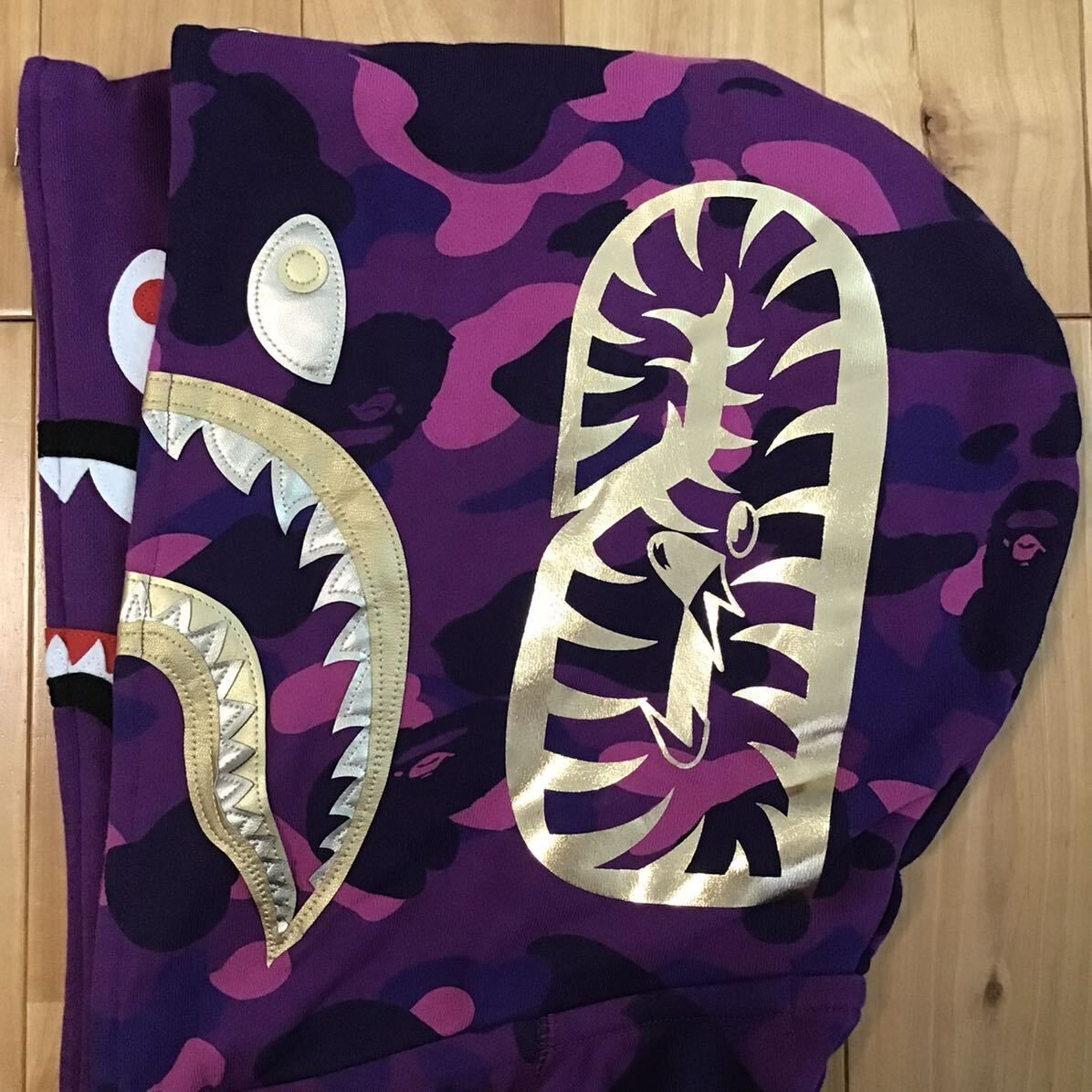 Purple camo ダブル シャーク パーカー Sサイズ Double shark full zip hoodie a bathing ape  BAPE エイプ ベイプ 迷彩 パープルカモ - メルカリ