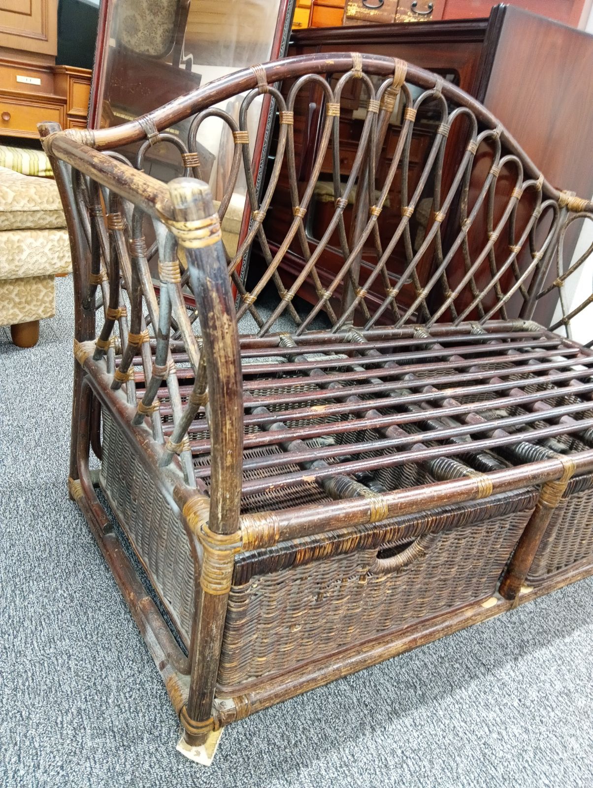 ヴィンテージ ラタンベンチ ラヴソファ 二人掛け 籐 カウチ 籐家具 ヴィンテージ ラタンベンチ ラヴソファ 二人掛け 籐 カウチ 籐家具