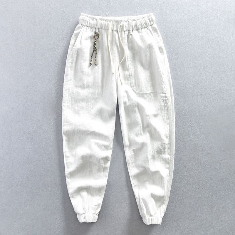 ジョガー パンツ　リネンパンツ　ハーレムパンツ　夏綿麻　メンズ/新品　ボトムス　イージーパンツ  ホワイト  M-4XL