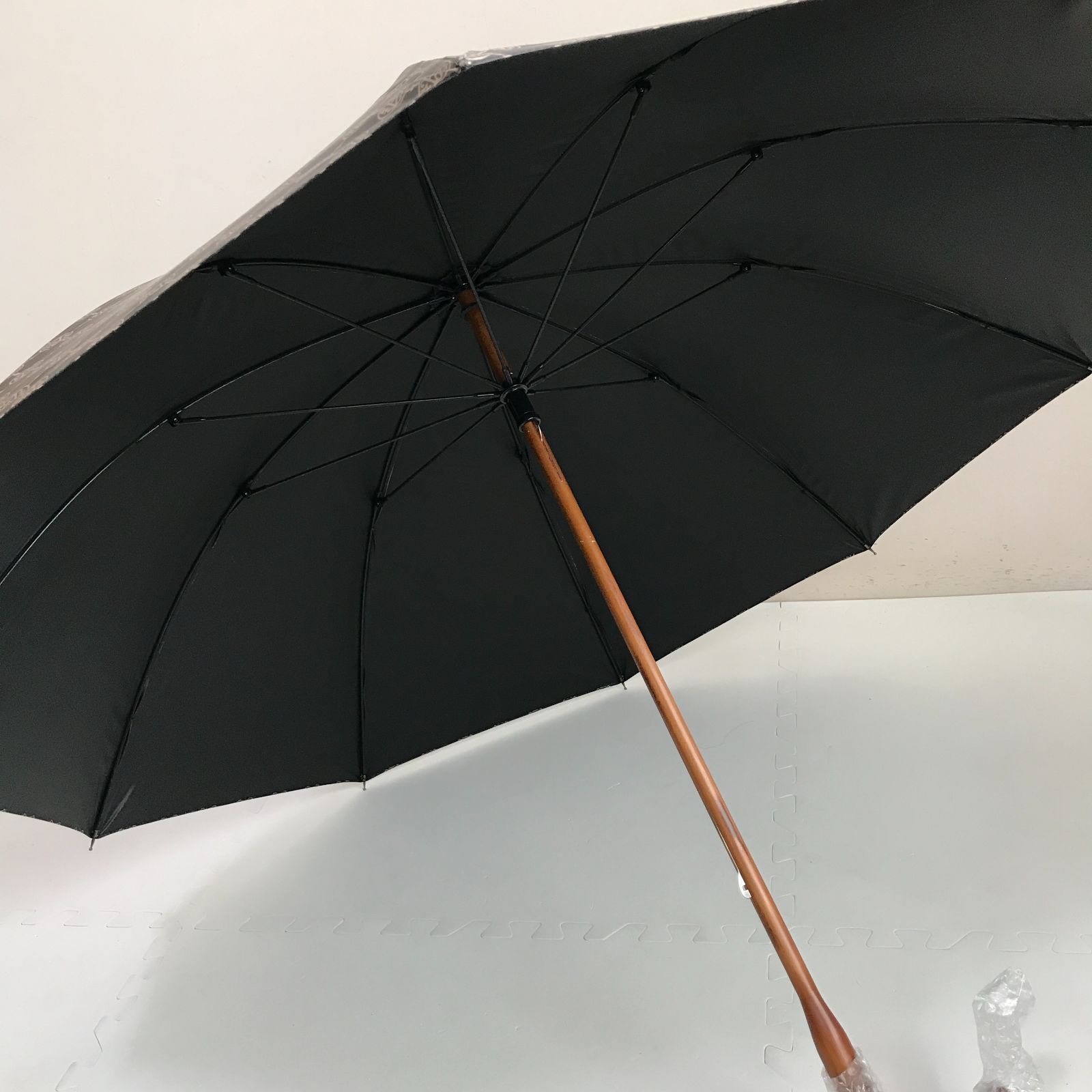 プリント柄木製晴雨兼用長傘 モノグラムブラウン