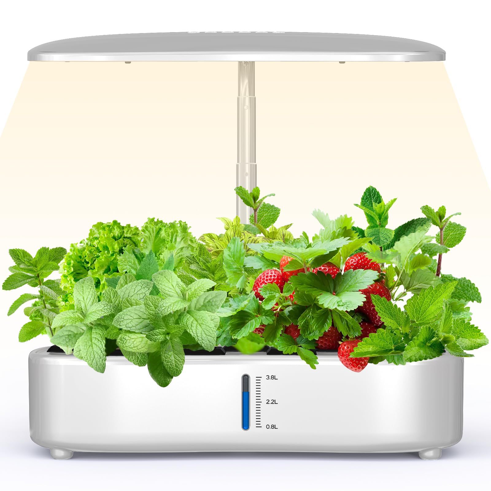 智能表示器付き 水耕栽培キット 室内用 LED植物成長ライト搭載 自動水循環システム 3モード切替 12種類同時栽培 高さ調節機能付き 家庭菜園に最適 ホワイト