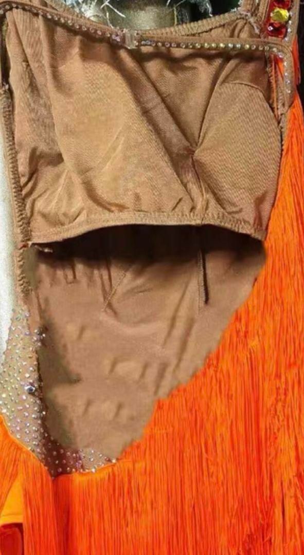 【人気おしゃれ】 M 社交ダンスドレス ラテンダンス ワンピース オレンジ M 全国送料無料、代引も有！