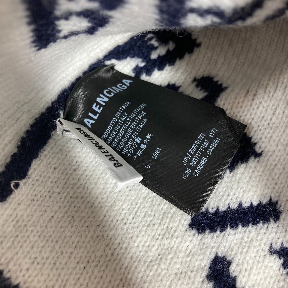 BALENCIAGA バレンシアガ ニット帽 ロゴ 633717 ウール ネイビー