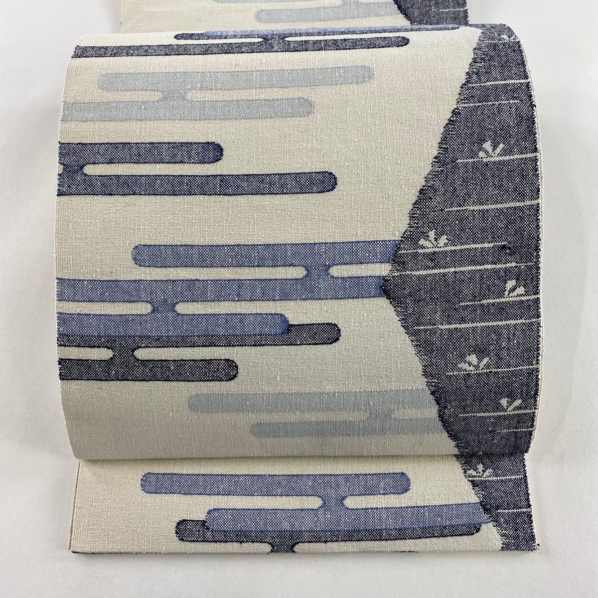 袋名古屋帯 秀品 霞 幾何学 クリーム 正絹