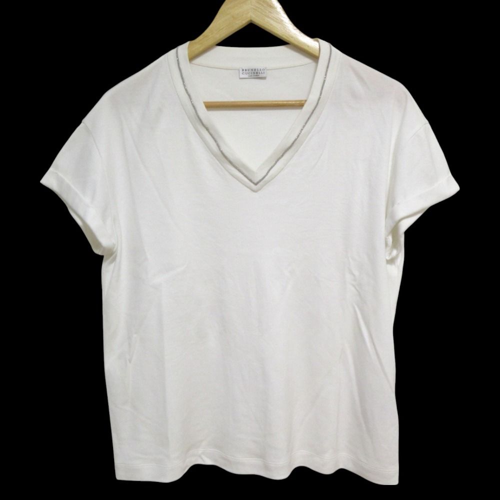 BRUNELLO CUCINELLI ブルネロクチネリ モニーレ Vネック 半袖 Tシャツ Mサイズ ホワイト レディース 古着 中古 BRUNELLO CUCINELLI ブルネロクチネリ モニーレ Vネック 半袖 T