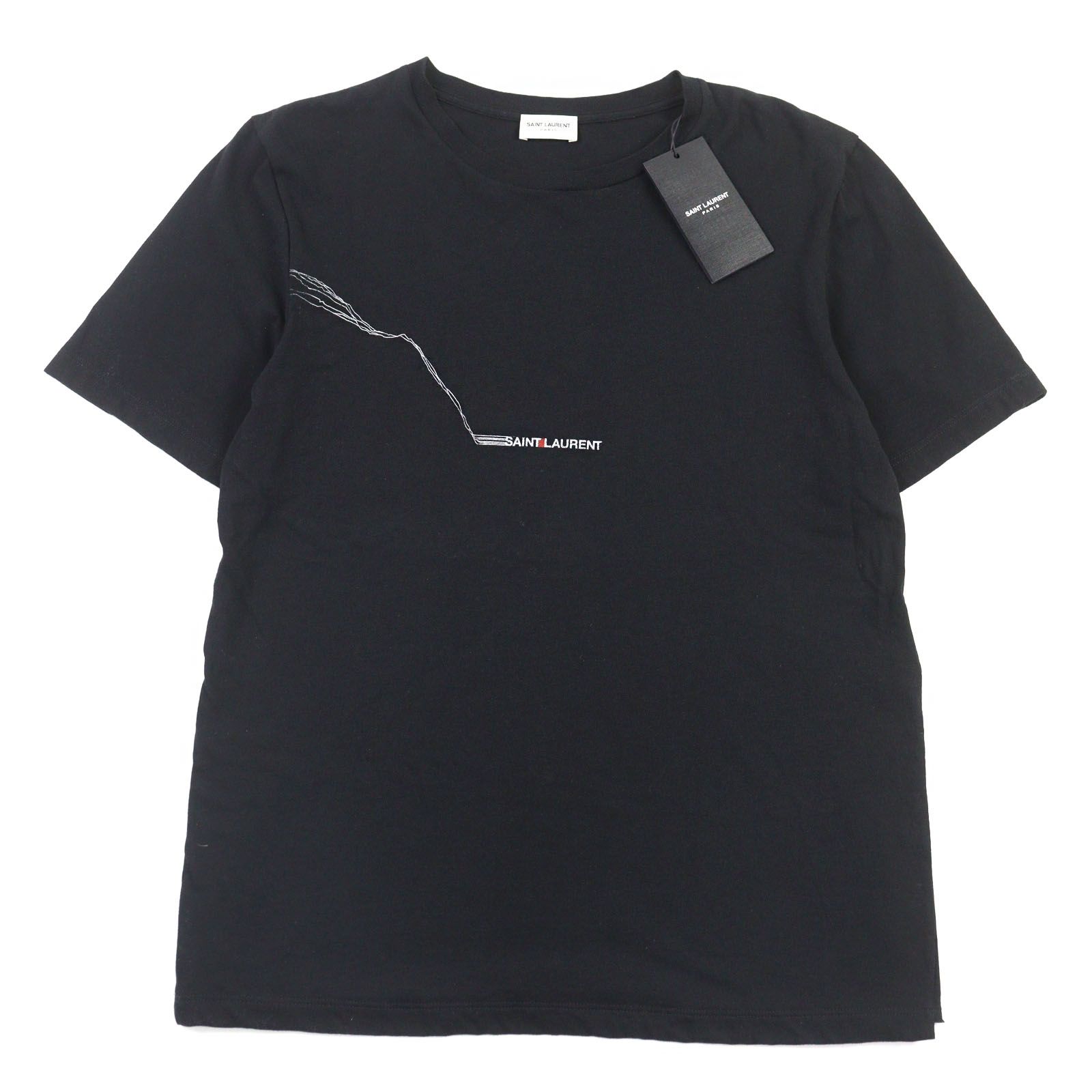 ♥品○SAINT LAURENT PARIS サンローランパリ 2021年製 673439 コットン フロントロゴプリント クルーネック 半袖Ｔシャツ ブラック系 XS フランス製 正規品 メンズ