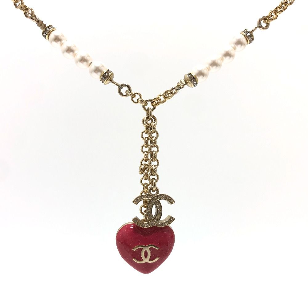 CHANEL シャネル ネックレス ハート フェイクパール CC ココ