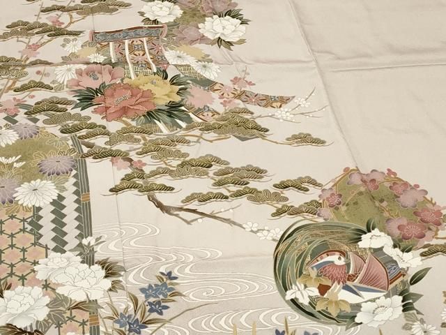 平和屋着物○訪問着 駒刺繍 舞花文 暈し染め 金彩 銀通し