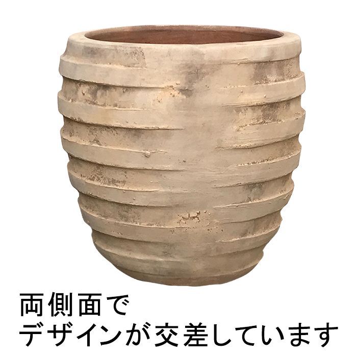 新品】直径34㎝ 植木鉢 おしゃれ 横じま 丸 深型 アンティーク