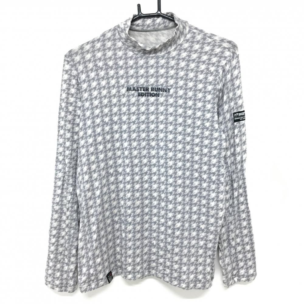 【超美品】マスターバニー 長袖ハイネックシャツ グレー×白 千鳥格子 ストレッチ メンズ 4(M) ゴルフウェア MASTER BUNNY EDITION