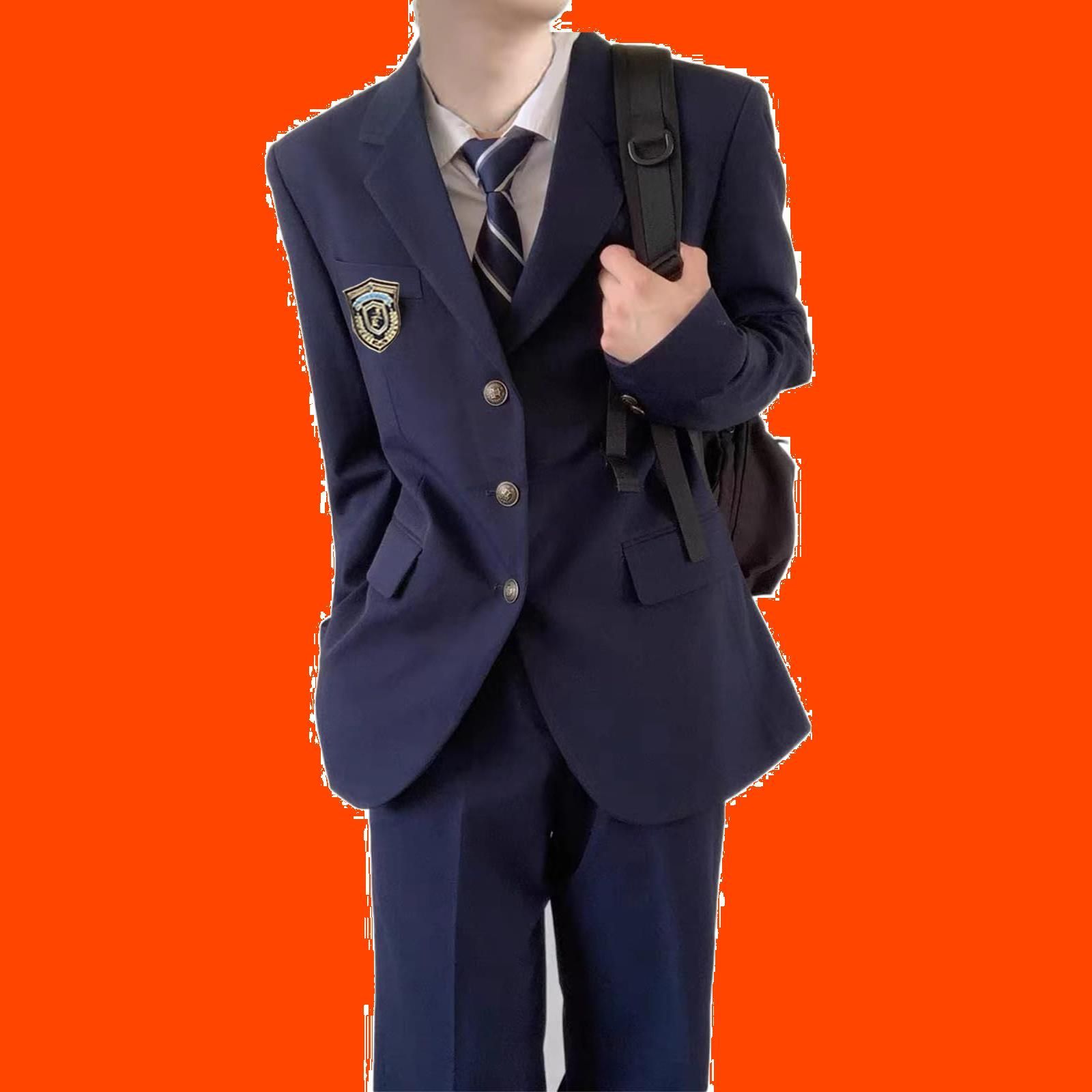 制服 長袖 学生服 発表会 男子 文化祭 スーツ 仮装 ネクタイ 卒業式 バッジ付き 入学式 紺色 ネイビー 高校生 navy AOTYP 2XL