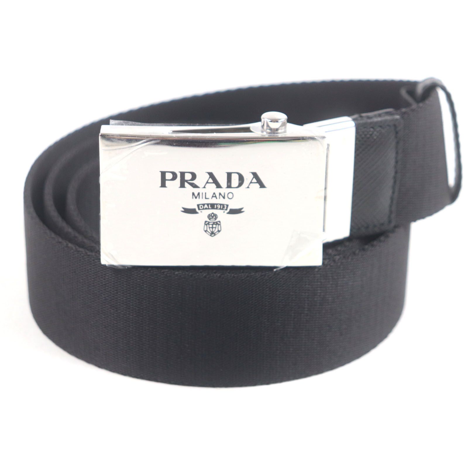 【美品】PRADA ガチャベルト サフィアーノ ナイロン ロゴバックル 未使用品▽PRADA プラダ ナイロン サフィアーノレザー使い ロゴ
