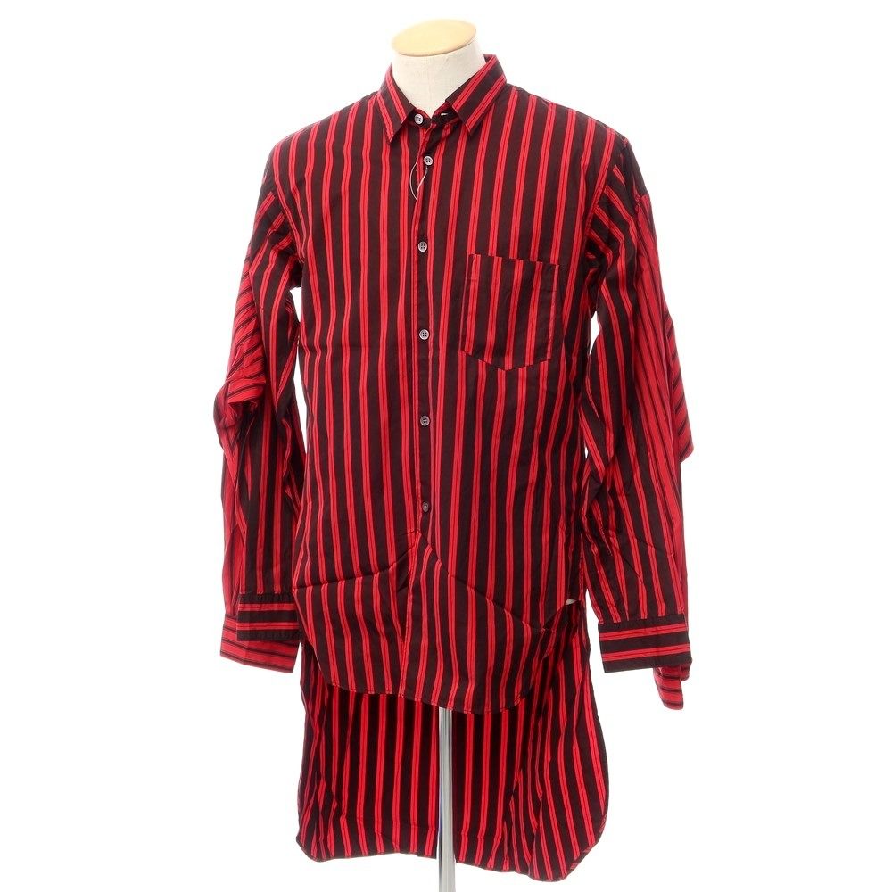 【中古】【未使用】コムデギャルソンシャツ COMME des GARCONS SHIRT 2022年春夏 製品染コットン ストライプ ロングシャツ ブラックxレッド【サイズS】【メンズ】