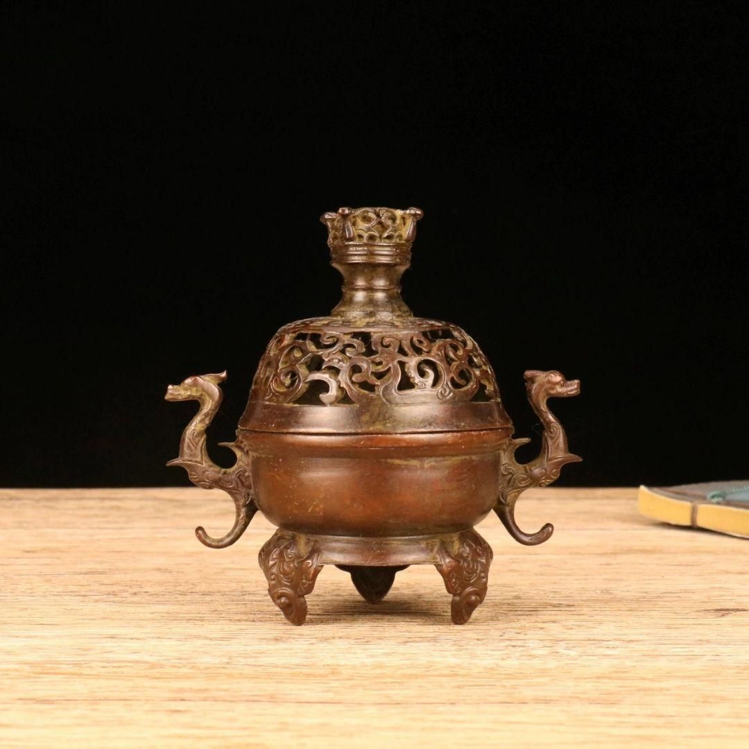香炉 百福百寿 龍吐珠香薫炉 銅器 香道具 装飾品 工芸品 美術品 銅器 香炉 海獣両耳薫炉 三足銅炉茶道香炉 装飾品 工芸品 置物