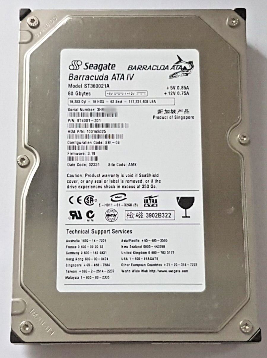 60 GB IDE Seagate Barracuda ATA IV ST360021A P-ATA 7200rpm 2MB 3.5