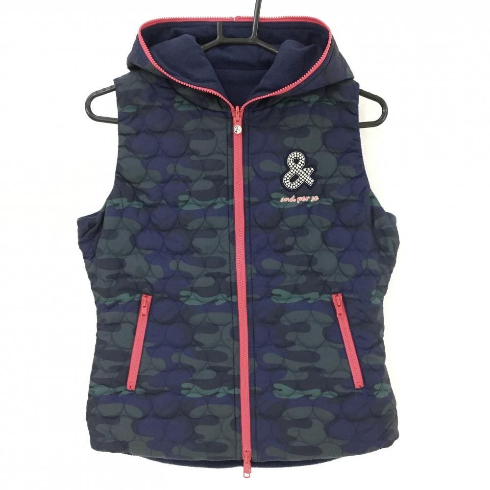美品】アンパスィ 中綿リバーシブルベスト ネイビー×グリーン カモフラ