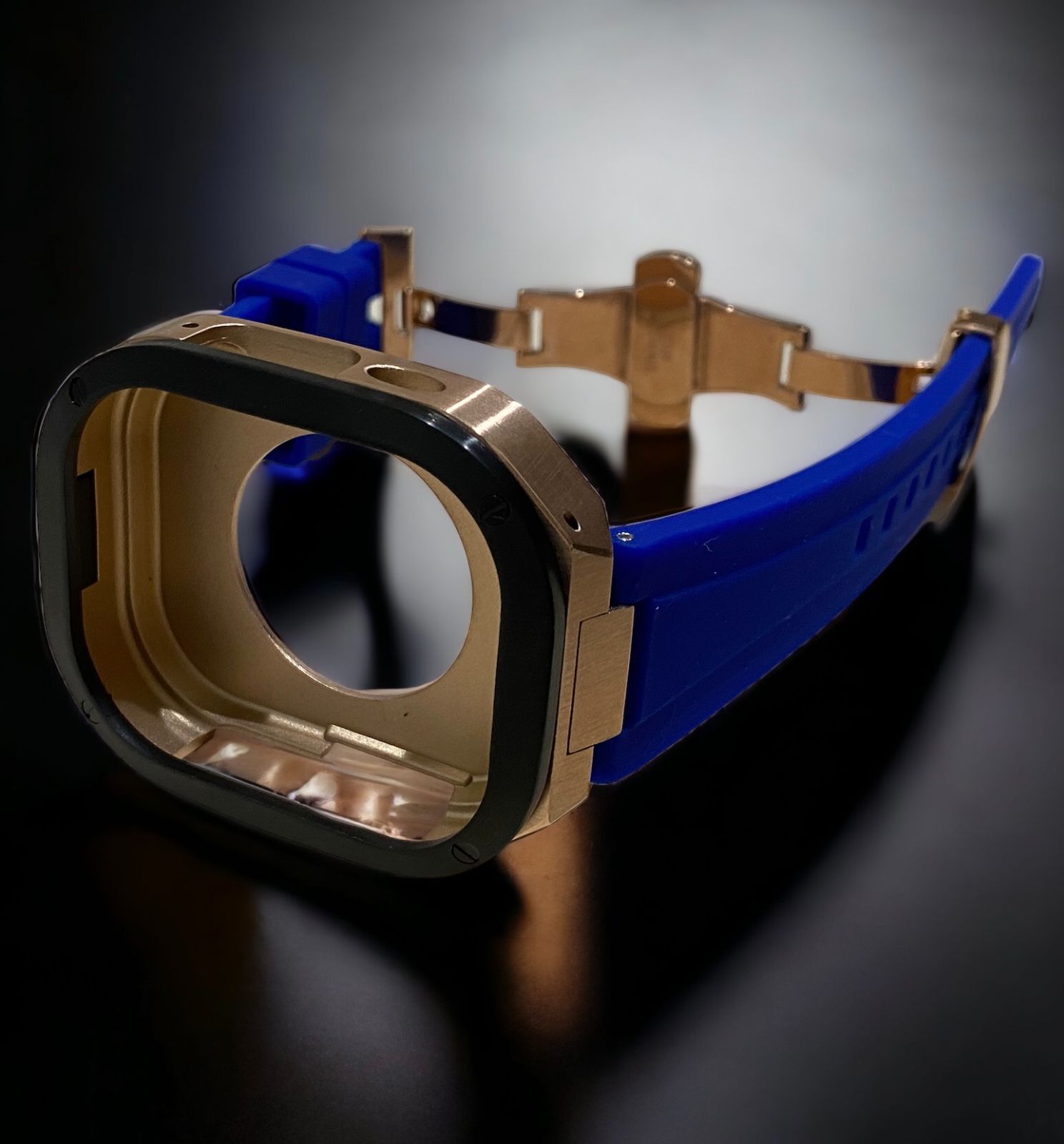 ロイヤルブルー×ローズブラック 49mm apple watch ultraアップルウォッチラバーメタルカバーセット ウルトラ 49ミリ用 カスタム ultra2