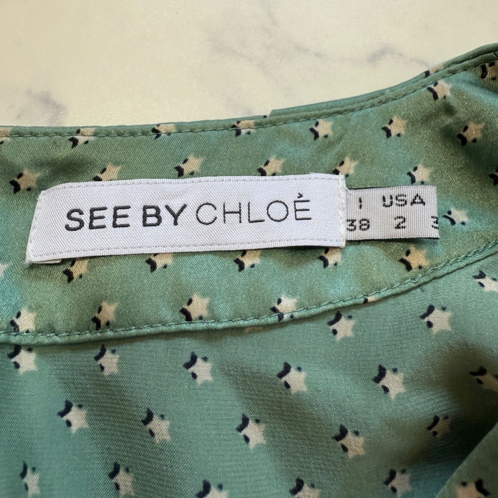 SEE BY CHLOE】シーバイクロエ シルク100% 星柄 シャツ ブラウス US2 F 
