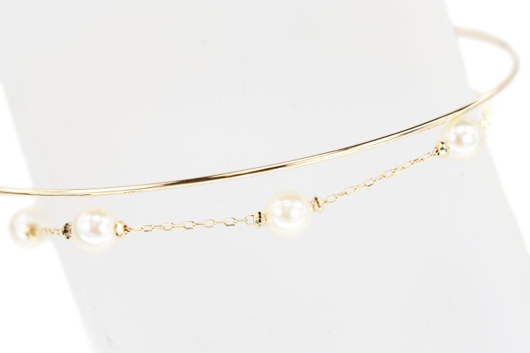 アコヤ真珠 バングル K18イエローゴールド 重ね付け風 ダブル  