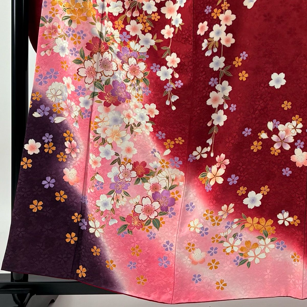 振袖 身丈160cm 裄丈66cm M 袷 桜 金彩 金糸 赤 正絹