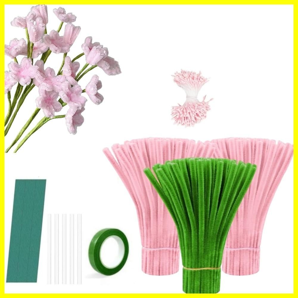 seimeinoki 手芸モール ライトピンク色＊200本＋緑色＊100本 桜 造花