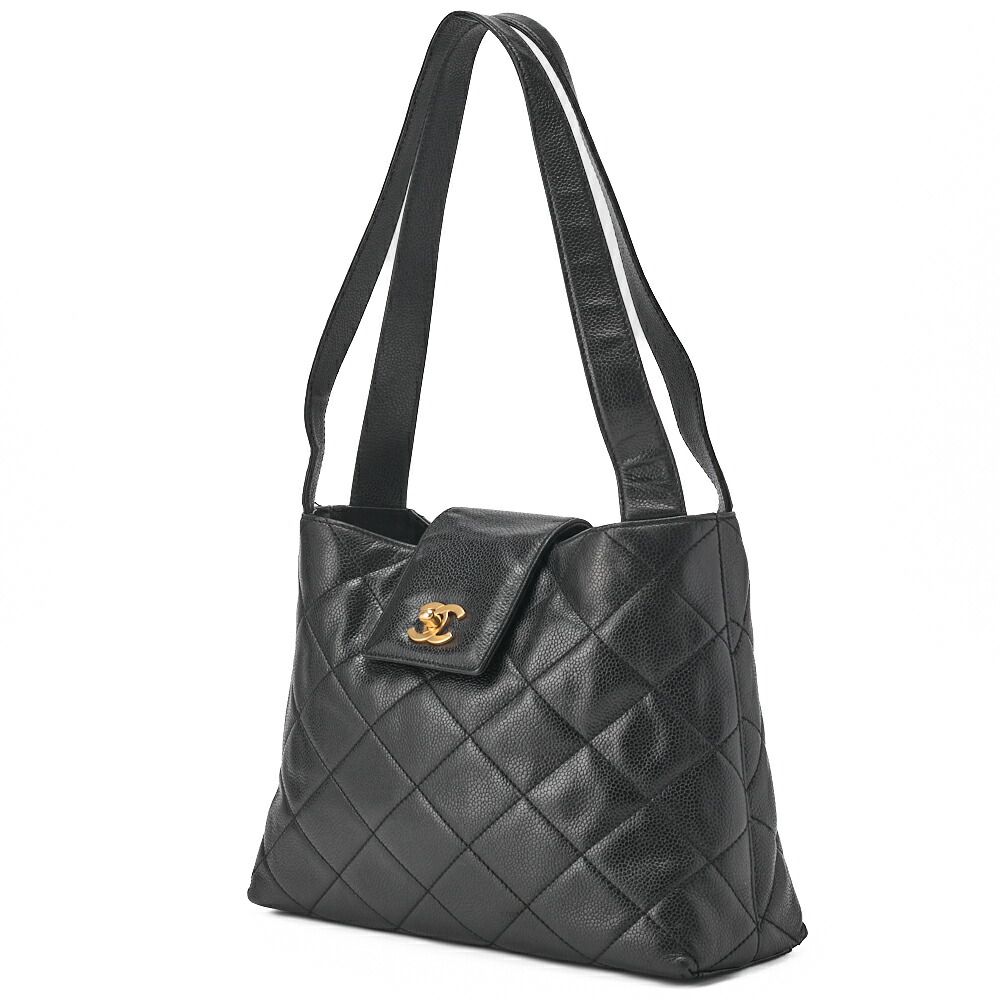 CHANEL シャネル ショルダーバッグ マトラッセ キャビアスキン 黒 ココマーク ターンロック ビコローレ ゴールド金具 レディース