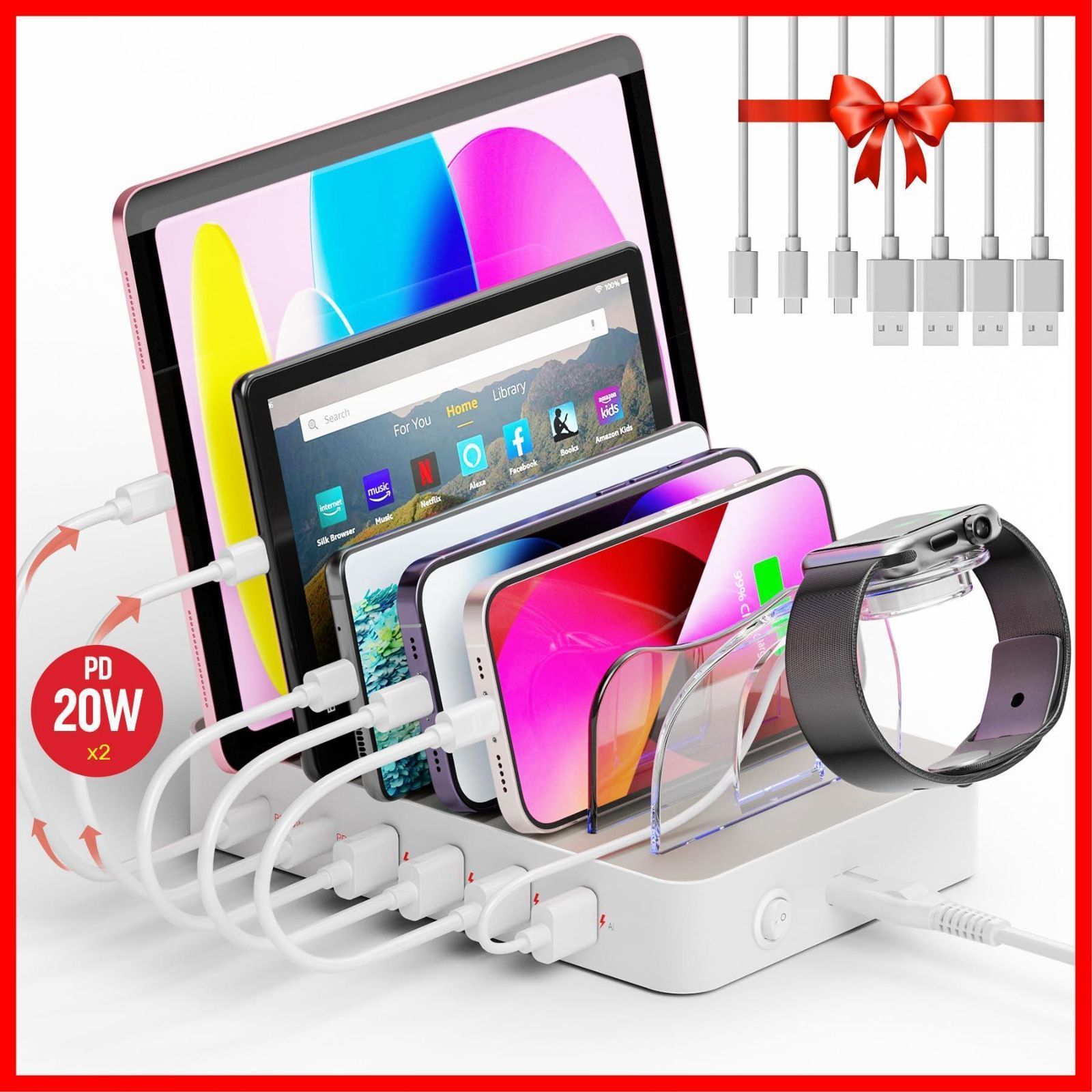 USB Unitek PD充電ステーション 6ポート 60W PSE認証済 0 : | UNITEK PD30W*2+ PD20W*2+USB 充電ステーション - 8ポート PD20W・Type-C×3