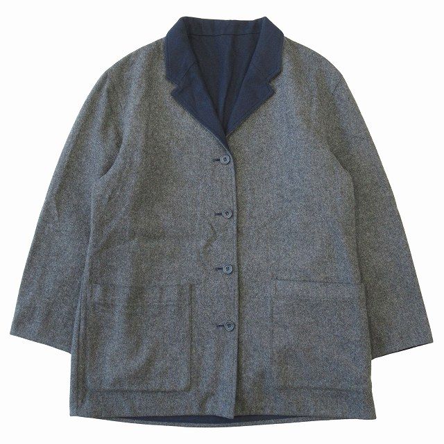 80's 90's ドリスヴァンノッテン vintage DRIES VAN NOTEN リバーシブル ウール テーラード ジャケット ブルゾン コート オールド ヴィンテージ ビンテージ アーカイブ サイズ48 グレー/ネイビー メン